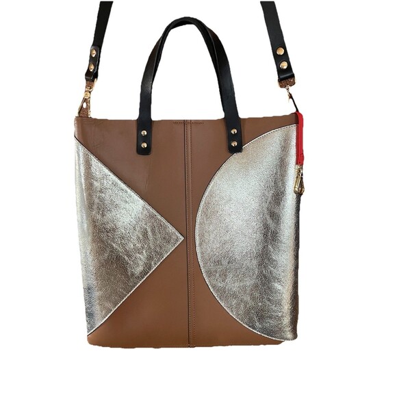 Orla Kiely Tote Bag in Leather and Metallic Brown  Women Tote NWT Anthropologie - Picture 7 of 11